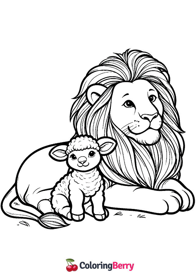 Lion and Lamb Coloring Page