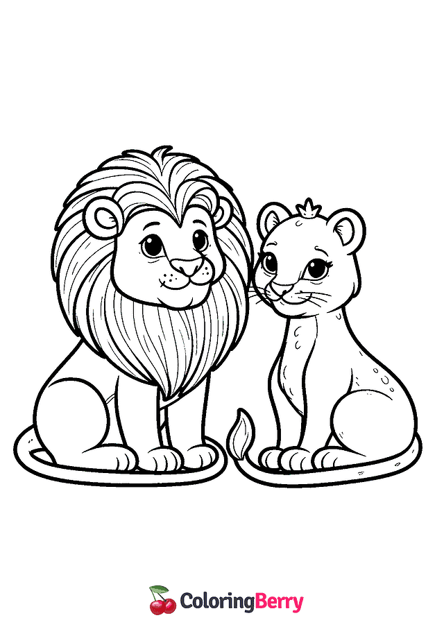 Lion and Lioness Coloring Page