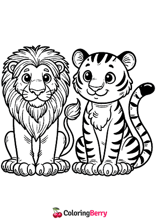 Lion and Tiger Coloring Page