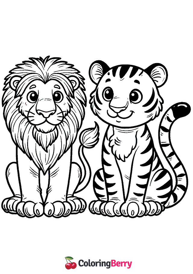 Lion and Tiger Coloring Page