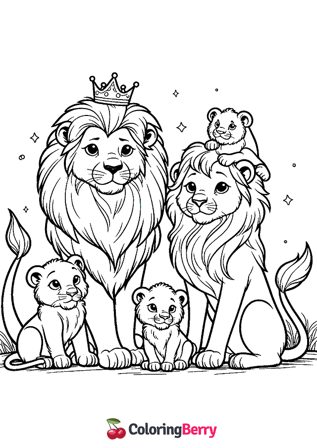 Lion Family Coloring Page