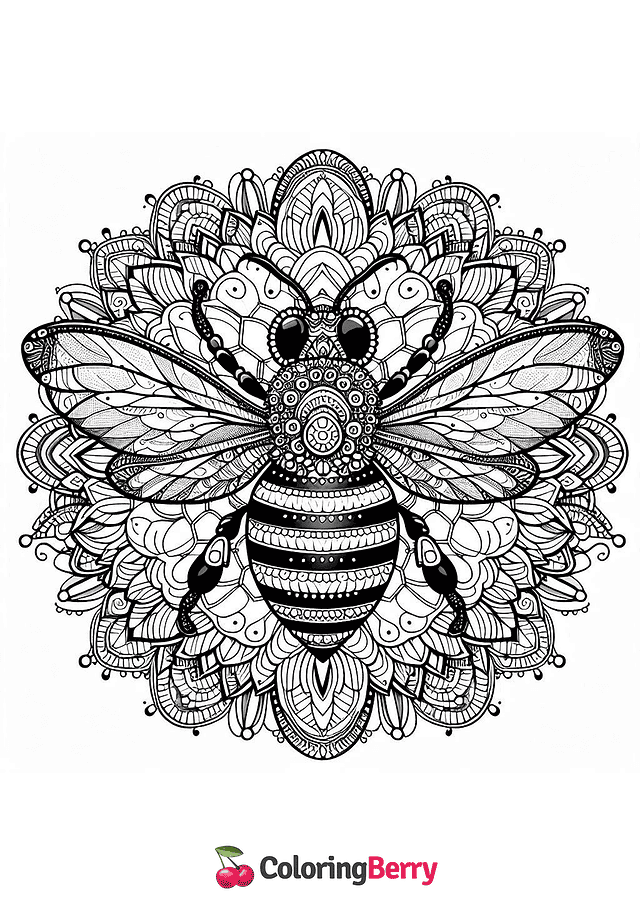 Mandala Bee Coloring Page