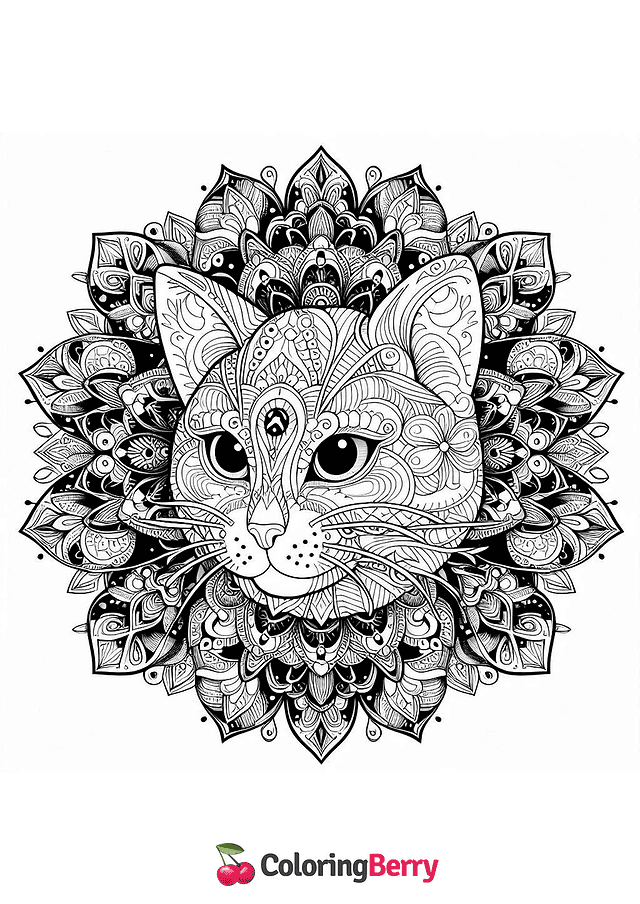 Mandala Cat Coloring Page