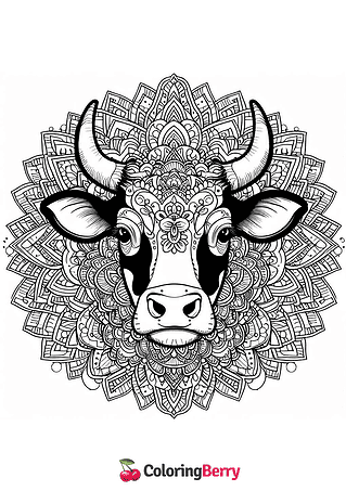 Mandala Cow Coloring Page
