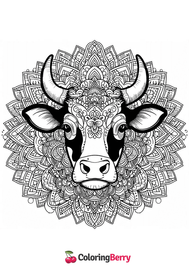 Mandala Cow Coloring Page