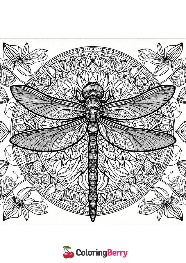 Mandala Dragonfly Coloring Page