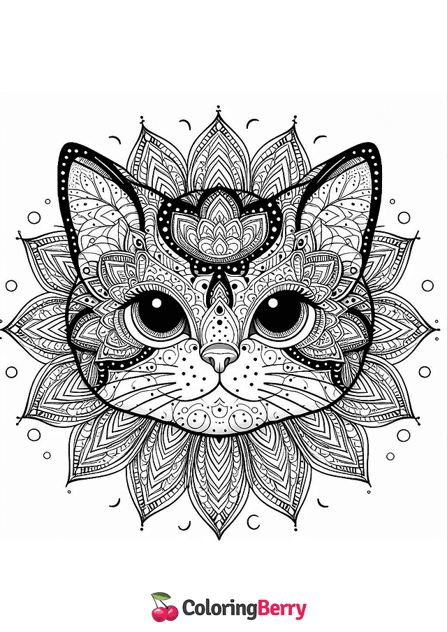 Mandala Kitty Coloring Page