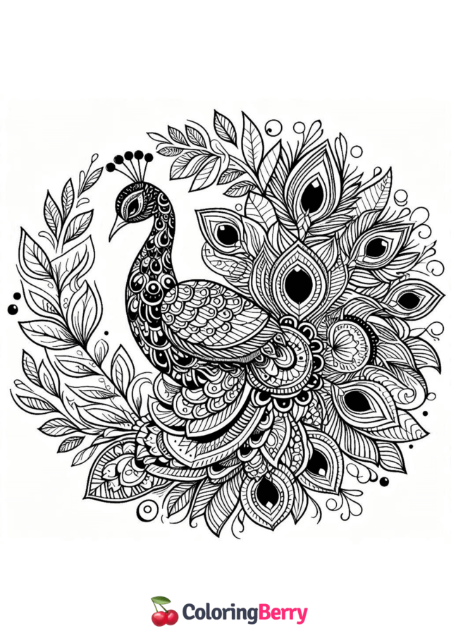 Mandala Peacock Coloring Page