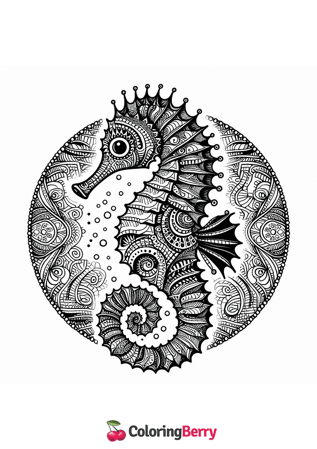 Mandala Seahorse Coloring Page