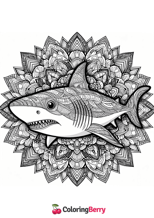 Mandala Shark Coloring Page