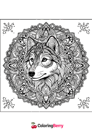 Mandala Wolf Coloring Page
