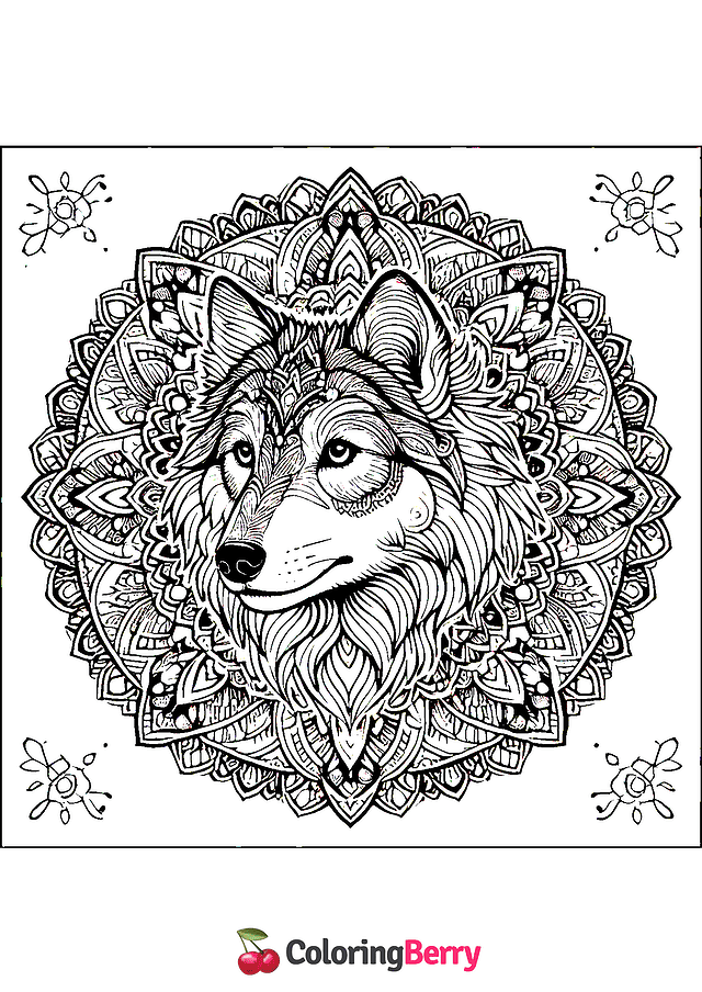 Mandala Wolf Coloring Page