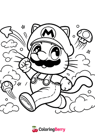 Mario Cat Coloring Page