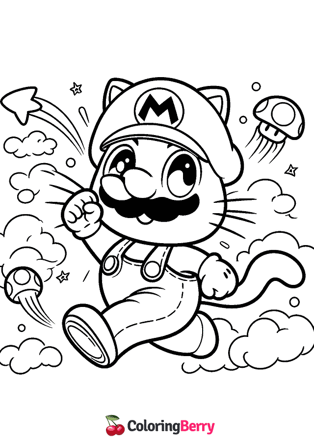 Mario Cat Coloring Page