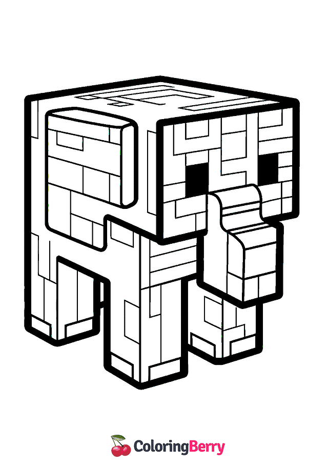 Minecraft Elephant Coloring Page