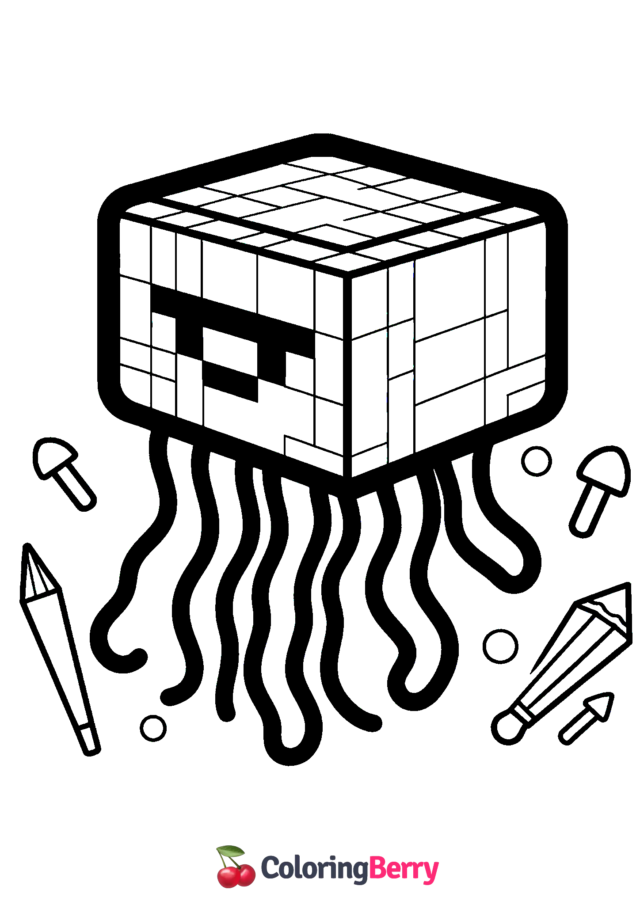 Minecraft Jellyfish Coloring Page