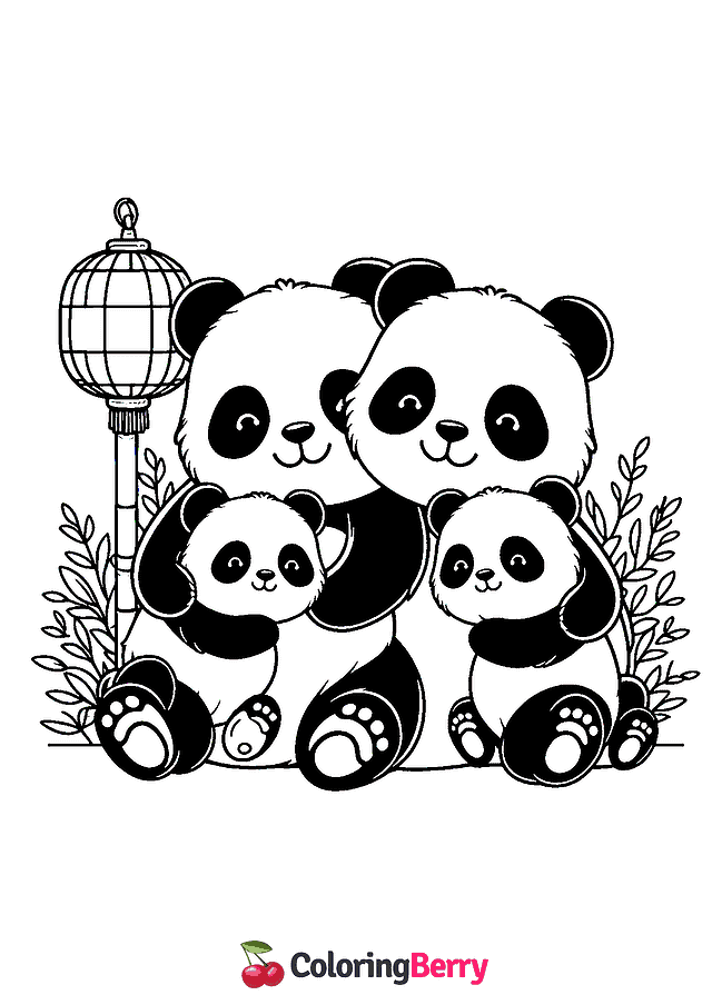 Panda Family Coloring Page