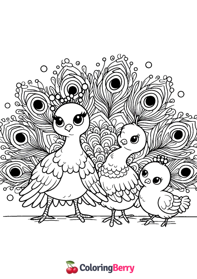 Peacock Family Coloring Page