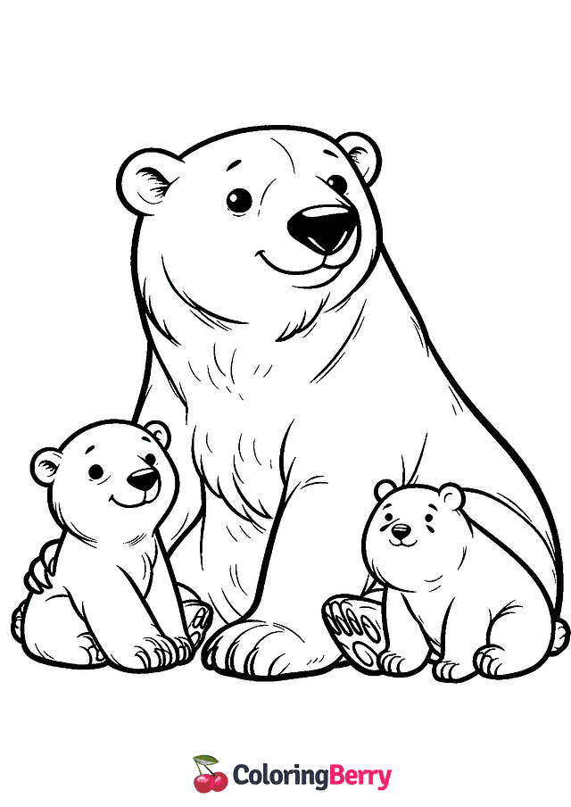 Polar Bear Family Coloring Page