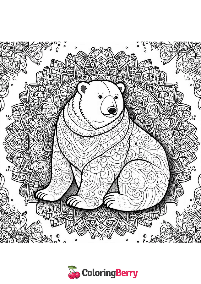 Polar Bear Mandala Coloring Page