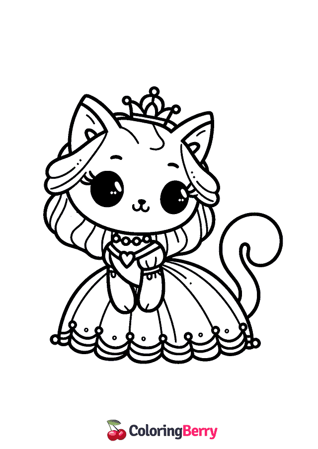 Princess Cat Coloring Page