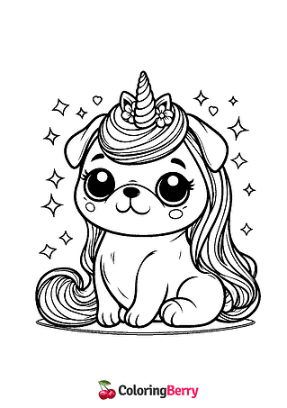 Pug Unicorn Coloring Page