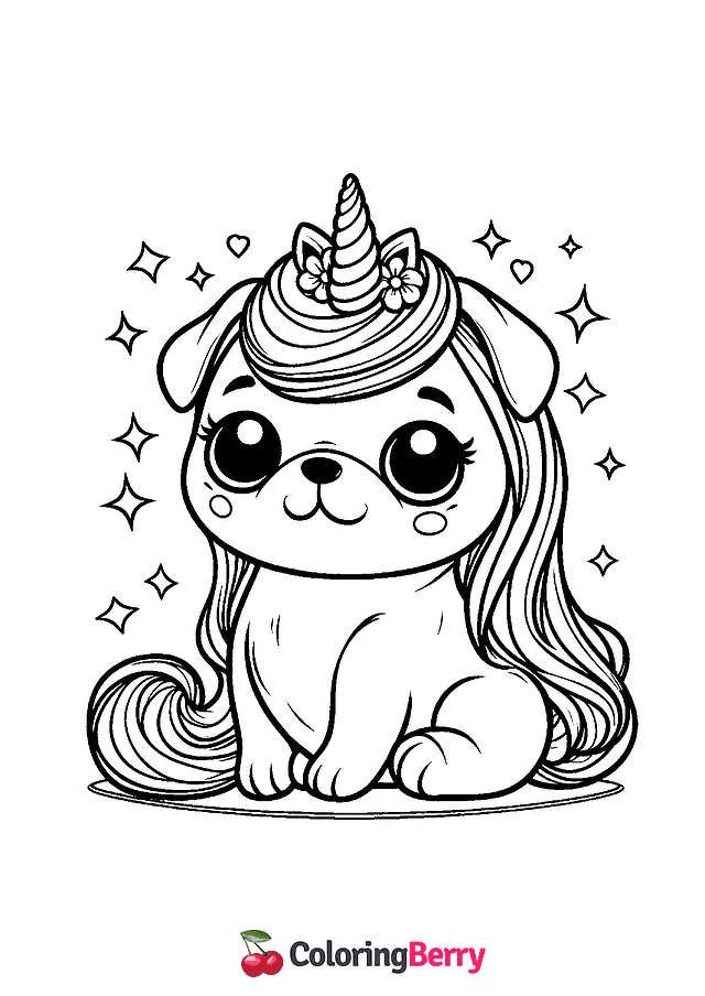 Pug Unicorn Coloring Page