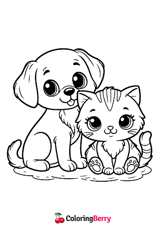 Puppy and Kitten Coloring Page