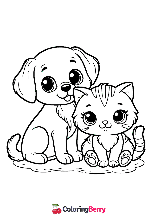 Puppy and Kitten Coloring Page