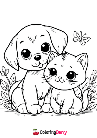 Puppy and Kitty Coloring Page