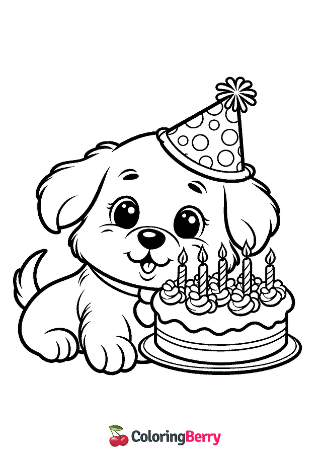 Puppy Birthday Coloring Page