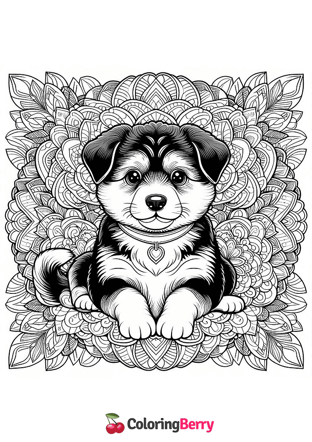 Puppy Mandala Coloring Page