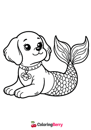 Puppy Mermaid Coloring Page