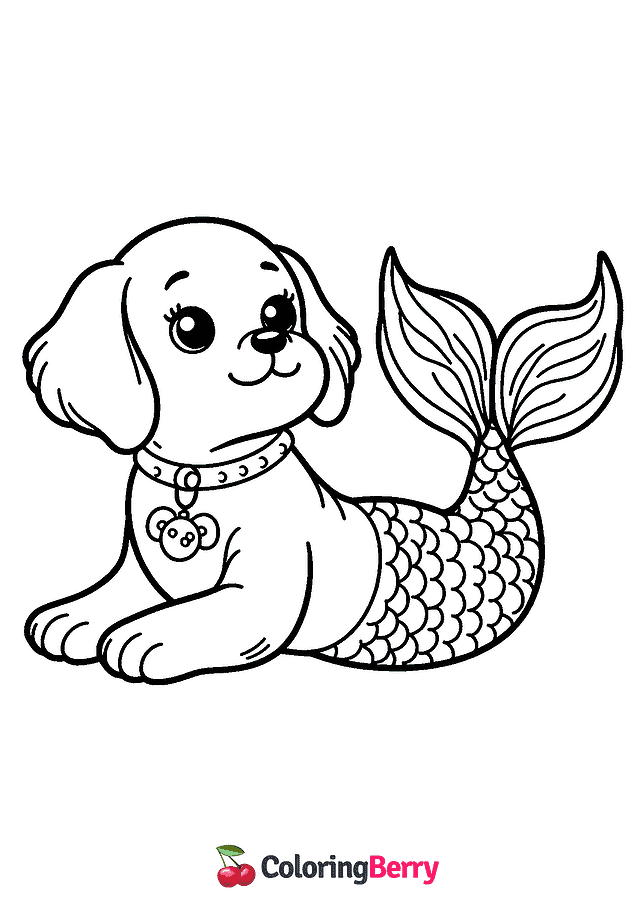 Puppy Mermaid Coloring Page