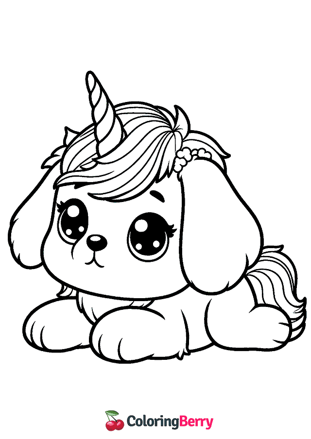 Puppy Unicorn Coloring Page