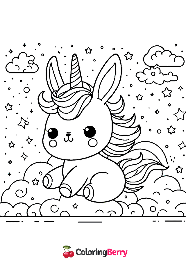 Rabbit Unicorn Coloring Page