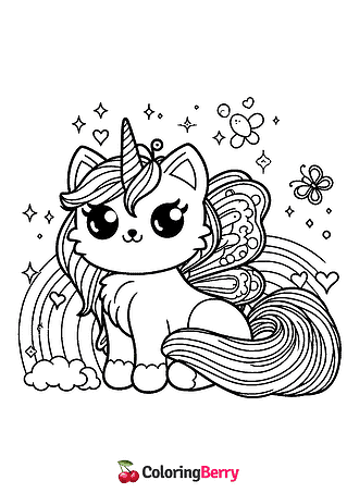 Rainbow Butterfly Kitty Unicorn Coloring Page