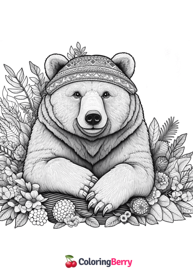 Realistic Bear Coloring Page