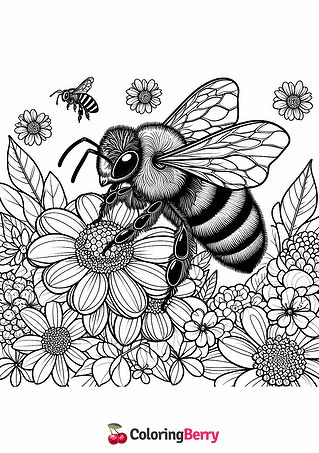 Realistic Bee Coloring Page
