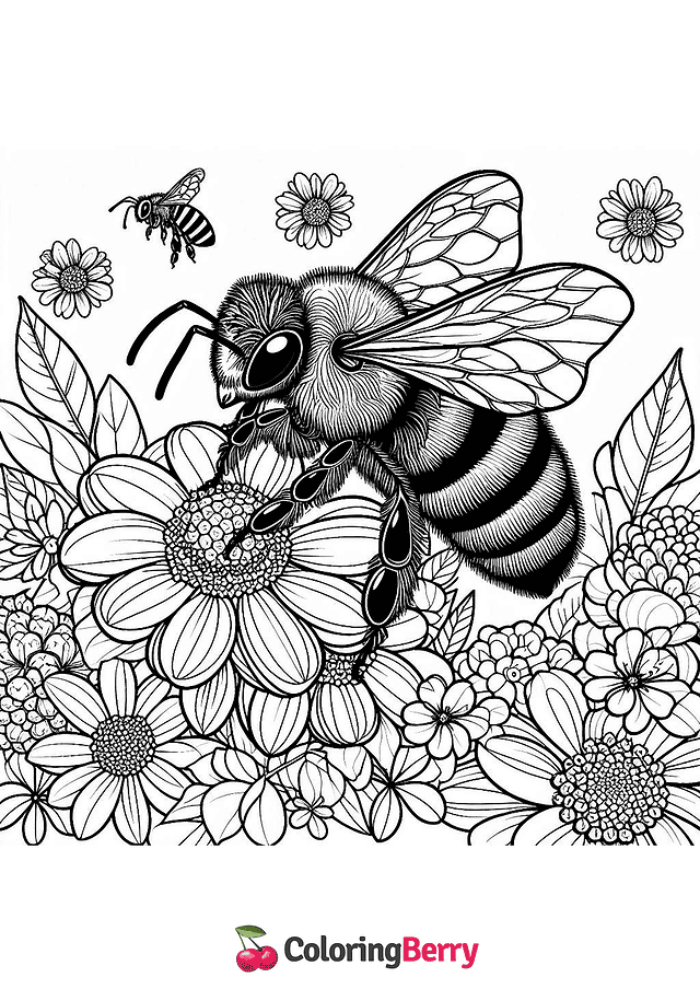 Realistic Bee Coloring Page