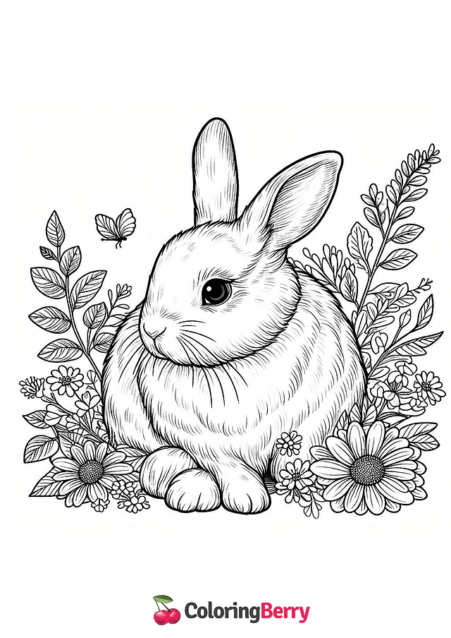 Realistic Bunny Coloring Page