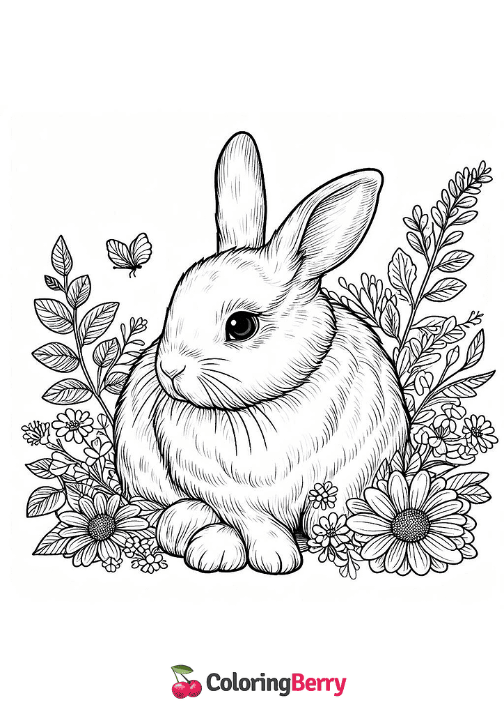 Realistic Bunny Coloring Page (Free PDF Printable)