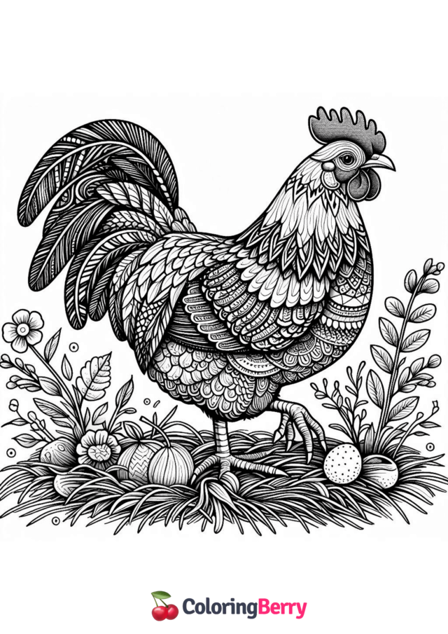 Realistic Chicken Coloring Page