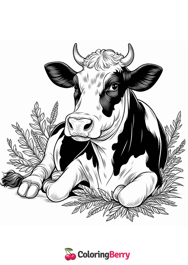 Realistic Cow Coloring Page