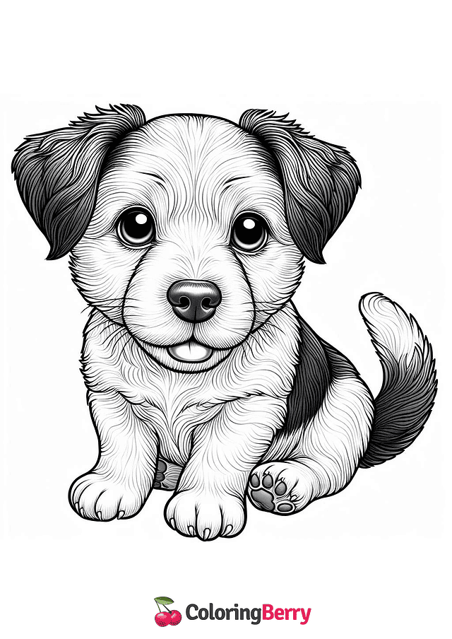 Realistic Cute Dog Coloring Page