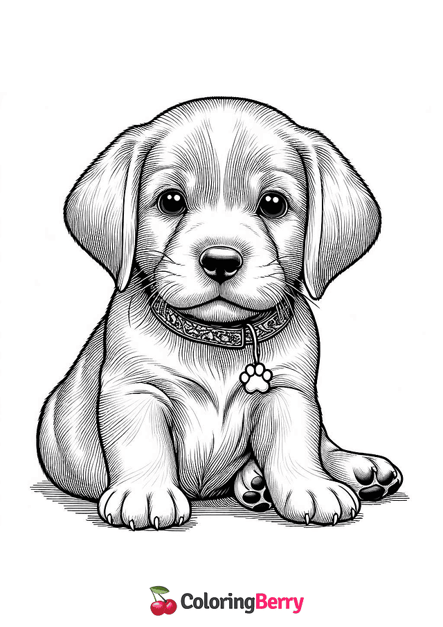 Realistic Cute Puppy Coloring Page