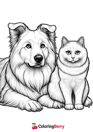 Realistic Dog and Cat Coloring Page