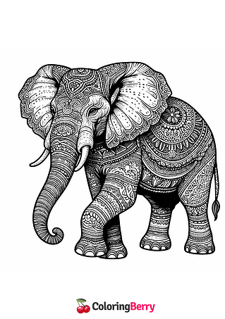 Realistic Elephant Coloring Page