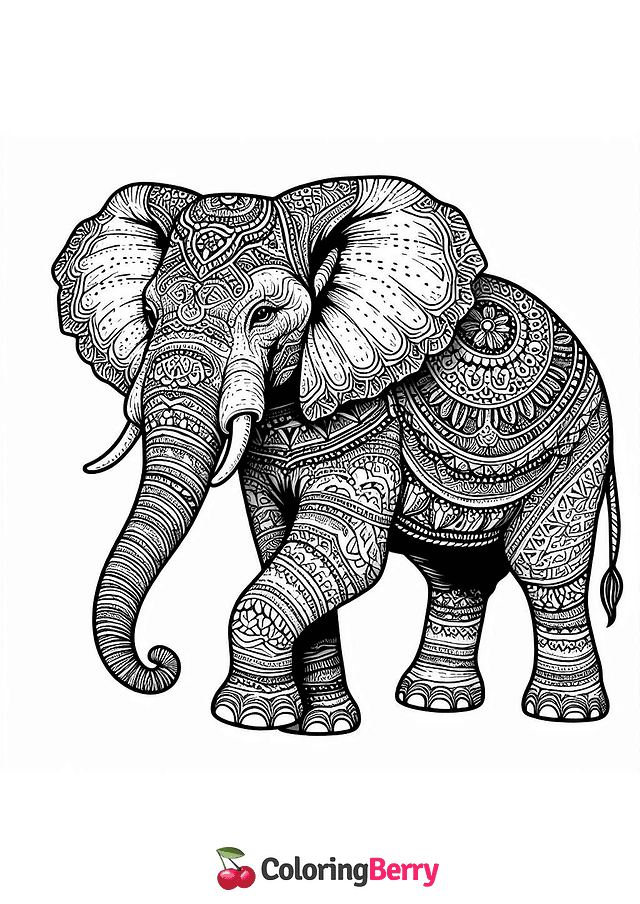 Realistic Elephant Coloring Page