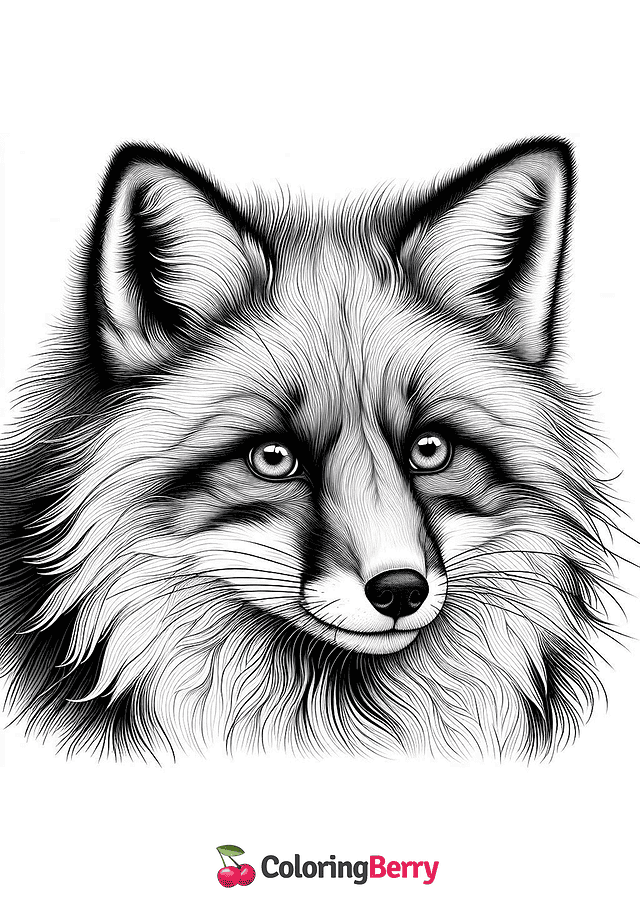 Realistic Fox Head Coloring Page